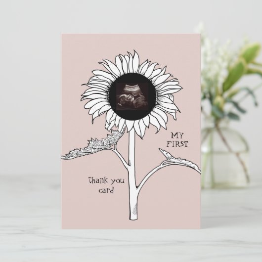 Ultrasound Sunflower Roze Funny Baby shower Bedankkaart (Staand voorkant)