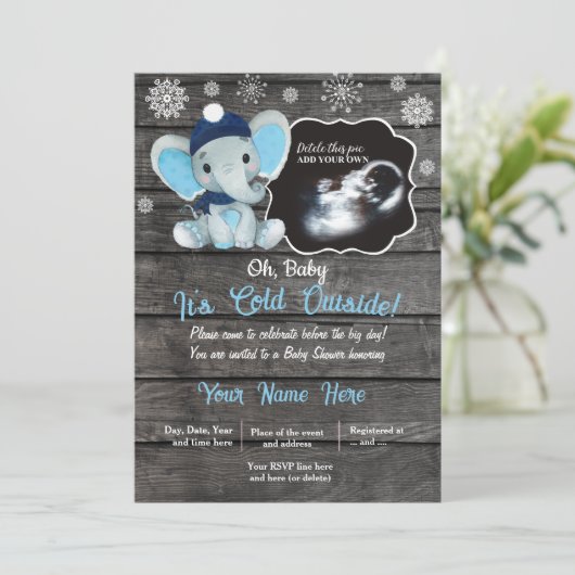 Ultrasound Winter Elephant Baby shower Kaart (Staand voorkant)