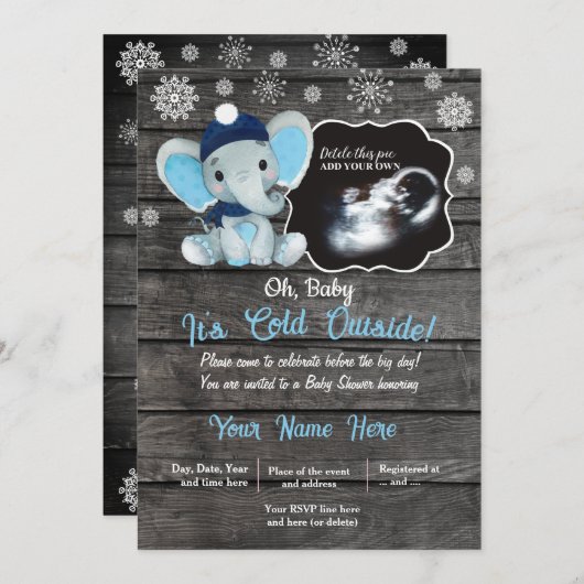 Ultrasound Winter Elephant Baby shower Kaart (Voorkant / Achterkant)