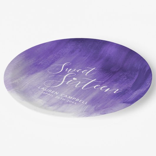 Ultraviolet abstract modern art sweet 16 birthday papieren bordje (Gekanteld)