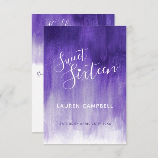 Ultraviolet abstract modern art sweet 16 RSVP card (Voorkant / Achterkant)