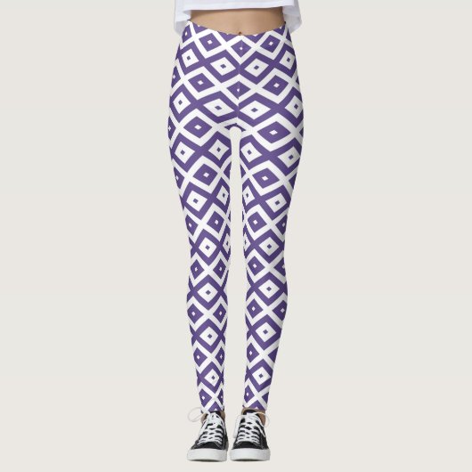 Ultraviolet en wit diamantpatroon leggings (Voorkant)