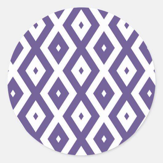 Ultraviolet en wit diamantpatroon ronde sticker (Voorkant)