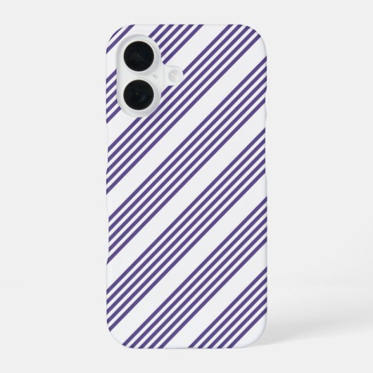 Ultraviolet en wit vijf strips iPhone 16 hoesje (Achterkant)