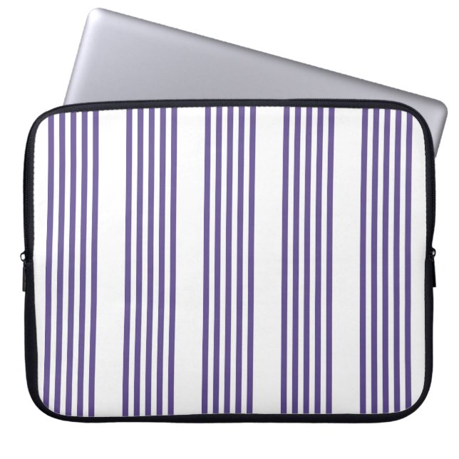 Ultraviolet en wit vijf strips laptop sleeve (Voorkant)