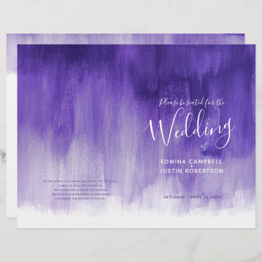 Ultraviolet paars abstract huwelijksprogramma (Voorkant / Achterkant)