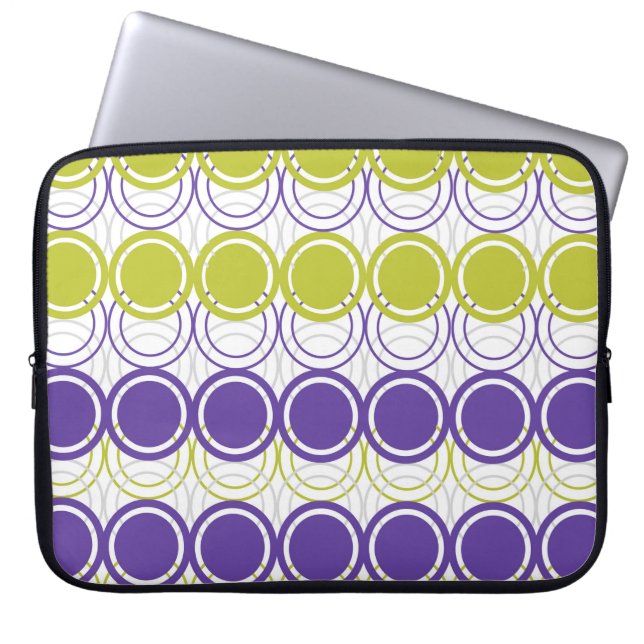 Ultraviolette en groene cirkels laptop sleeve (Voorkant)