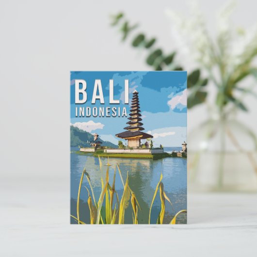 Ulun Danu Beratan Temple Indonesië Waterverf Briefkaart (Staand voorkant)