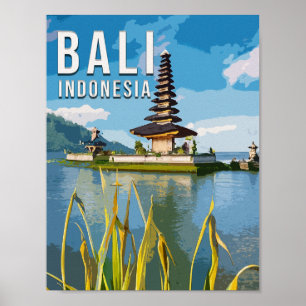 Ulun Danu Beratan Temple Indonesië Waterverf Poster