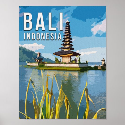 Ulun Danu Beratan Temple Indonesië Waterverf Poster (Voorkant)