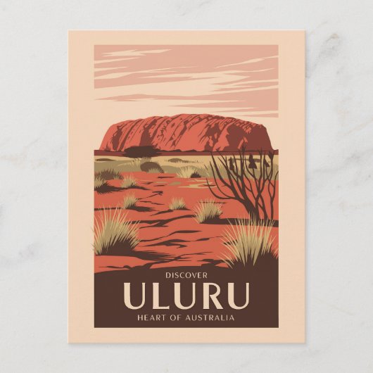 Uluru Australia Travel Art Vintage Briefkaart (Voorkant)