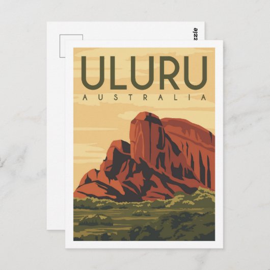 Uluru Australië Beroemde Reisplaats Illustratie Briefkaart (Voorkant / Achterkant)