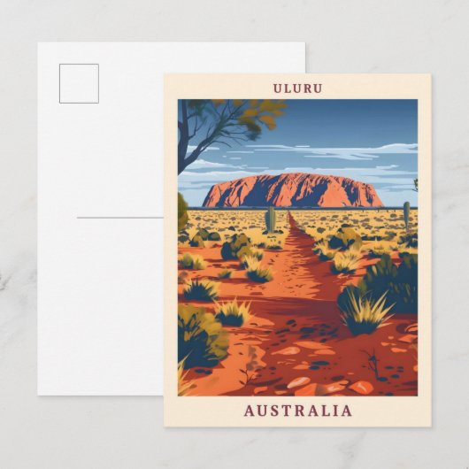 Uluru Australië Elegante Kunst Vintage Reizen Briefkaart (Voorkant / Achterkant)