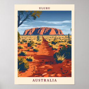 Uluru Australië Elegante Kunst Vintage Reizen Poster