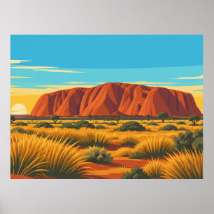 Uluru Australië Reizen in Vintage Stijl Poster