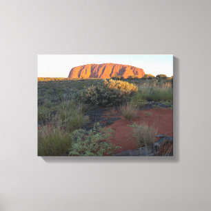 Uluru-zonsopgang en woestijnflora canvas afdruk