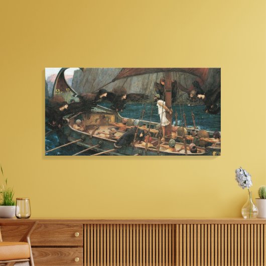 Ulysses en Sirens van John William Waterhouse Canvas Afdruk (Insitu (Woonkamer))