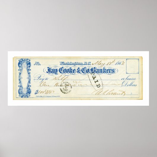 Ulysses S. Grant Signed Check from 17 May 1867 Poster (Voorkant)