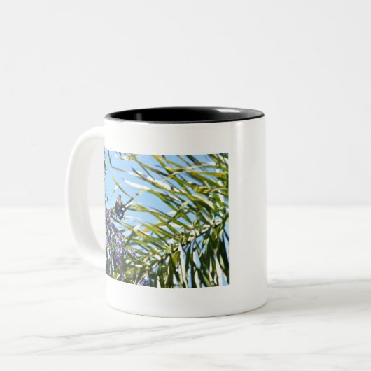 Ulysses vlinder in vlucht Australië Tweekleurige Koffiemok (Voorkant links)