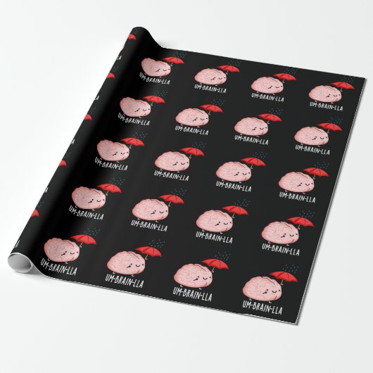 Um-brain-lla Grappige Hersengrapjes Donkere Achter Cadeaupapier (Uitgerold)
