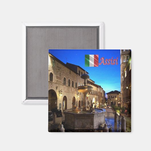 UMB034 ASSISI, Town Hall Square, Umbrië, Fridge Magneet (Voorkant / Achterkant)