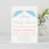 Umbrella Baby Boy Twins Shower Invitations Kaart (Staand voorkant)