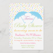 Umbrella Baby Boy Twins Shower Invitations Kaart (Voorkant / Achterkant)