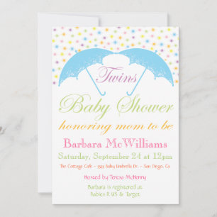 Umbrella Baby Boy Twins Shower Invitations Kaart