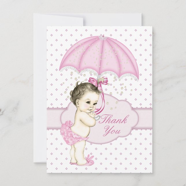 Umbrella Baby Girl Sprinkle Baby shower Dank je Bedankkaart (Voorkant)