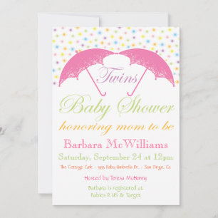 Umbrella Baby Girl Twins Shower Invitations Kaart
