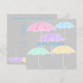 Umbrella Baby shower Blue en grijze uitnodiging (Voorkant / Achterkant)