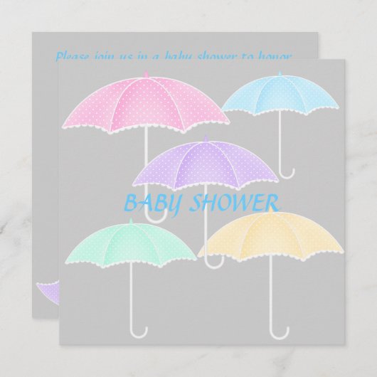 Umbrella Baby shower Blue en grijze uitnodiging (Voorkant / Achterkant)