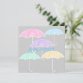 Umbrella Baby shower Blue en grijze uitnodiging (Staand voorkant)
