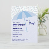 Umbrella Baby shower Blue Invitation Kaart (Staand voorkant)