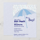 Umbrella Baby shower Blue Invitation Kaart (Voorkant / Achterkant)
