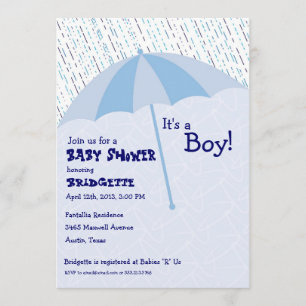 Umbrella Baby shower Blue Invitation Kaart