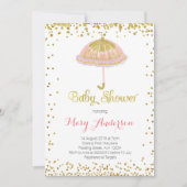 Umbrella Baby shower Invitation Gold Glitter Kaart (Voorkant)