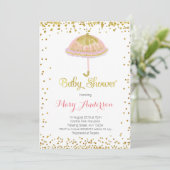 Umbrella Baby shower Invitation Gold Glitter Kaart (Staand voorkant)