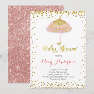Umbrella Baby shower Invitation Gold Glitter Kaart