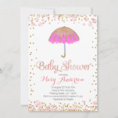 Umbrella Baby shower Invitation Gold Glitter PINK Kaart (Voorkant)