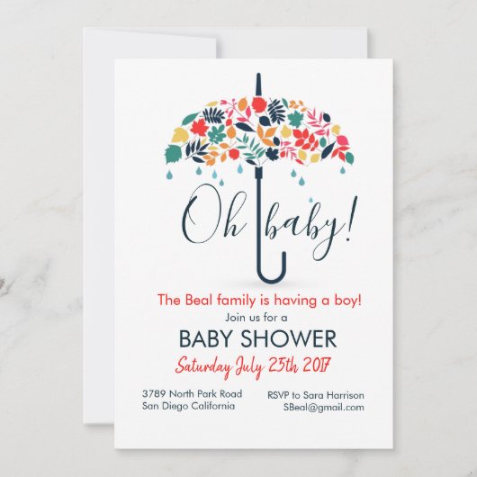 Umbrella Baby shower Invitation Kaart (Voorkant)