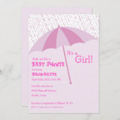 Umbrella Baby shower roze uitnodiging (Voorkant / Achterkant)