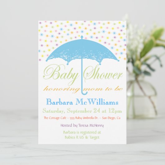 Umbrella Baby Shower-uitnodigingen Kaart (Staand voorkant)