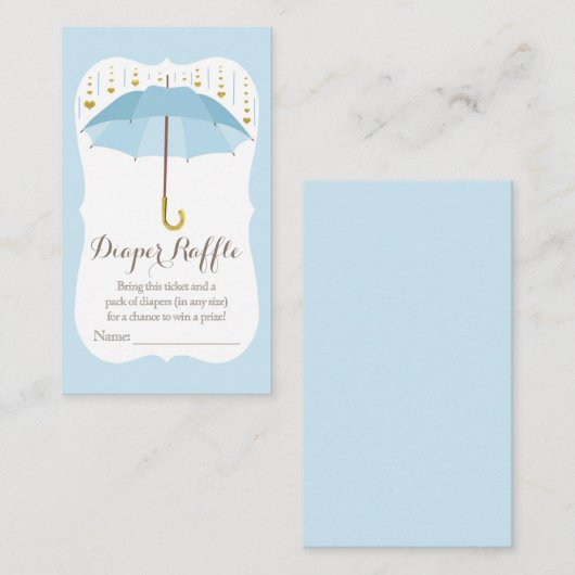 Umbrella Baby Sprinkle Blue Diaper Raffle Ticket Informatiekaartje (Voorkant / Achterkant)