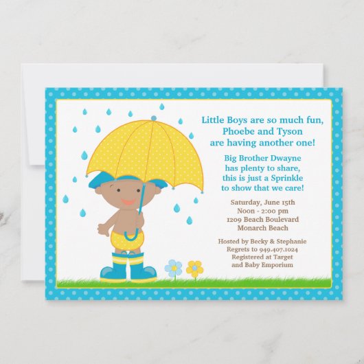 Umbrella Baby Sprinkle Shower African American Boy Kaart (Voorkant)