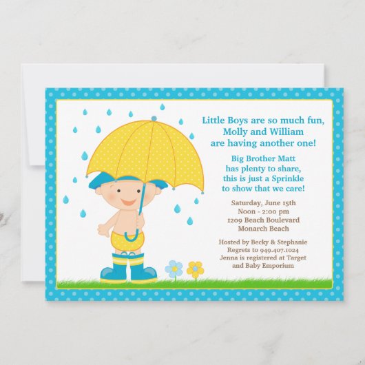Umbrella Baby Sprinkle Shower Blue voor Boy Kaart (Voorkant)