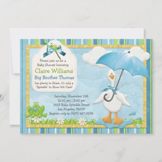 Umbrella Baby Sprinkle Shower Invitation Boy Kaart (Voorkant)