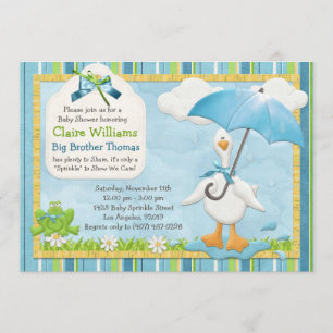 Umbrella Baby Sprinkle Shower Invitation Boy Kaart