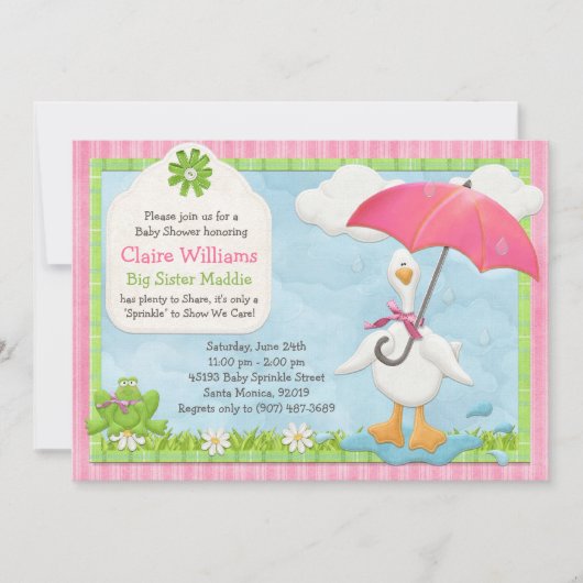 Umbrella Baby Sprinkle Shower Invitation Girl Kaart (Voorkant)