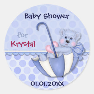 Umbrella Beer Blue Polka Dot Baby shower Ronde Sticker